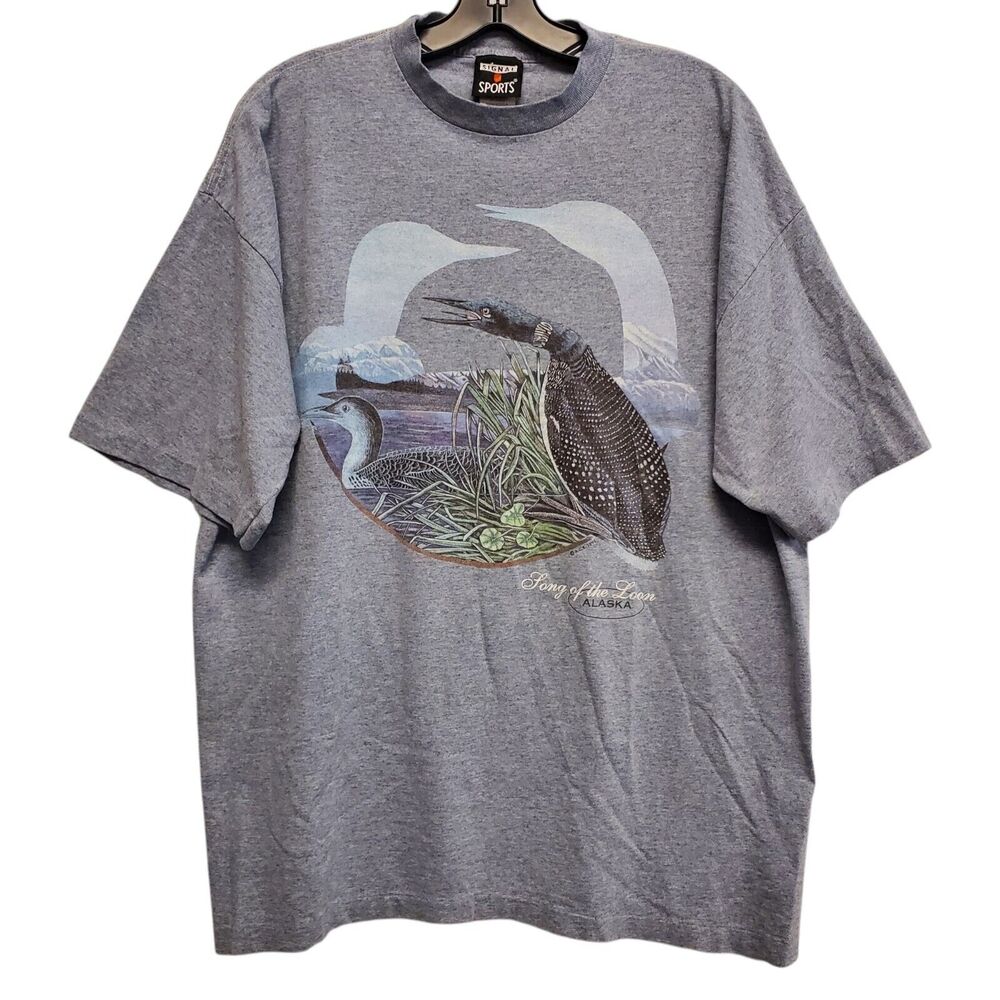 Vintage ALASKA Shirt Adult XL Gray SONG OF THE LOON 1995 Signal Sport Grail